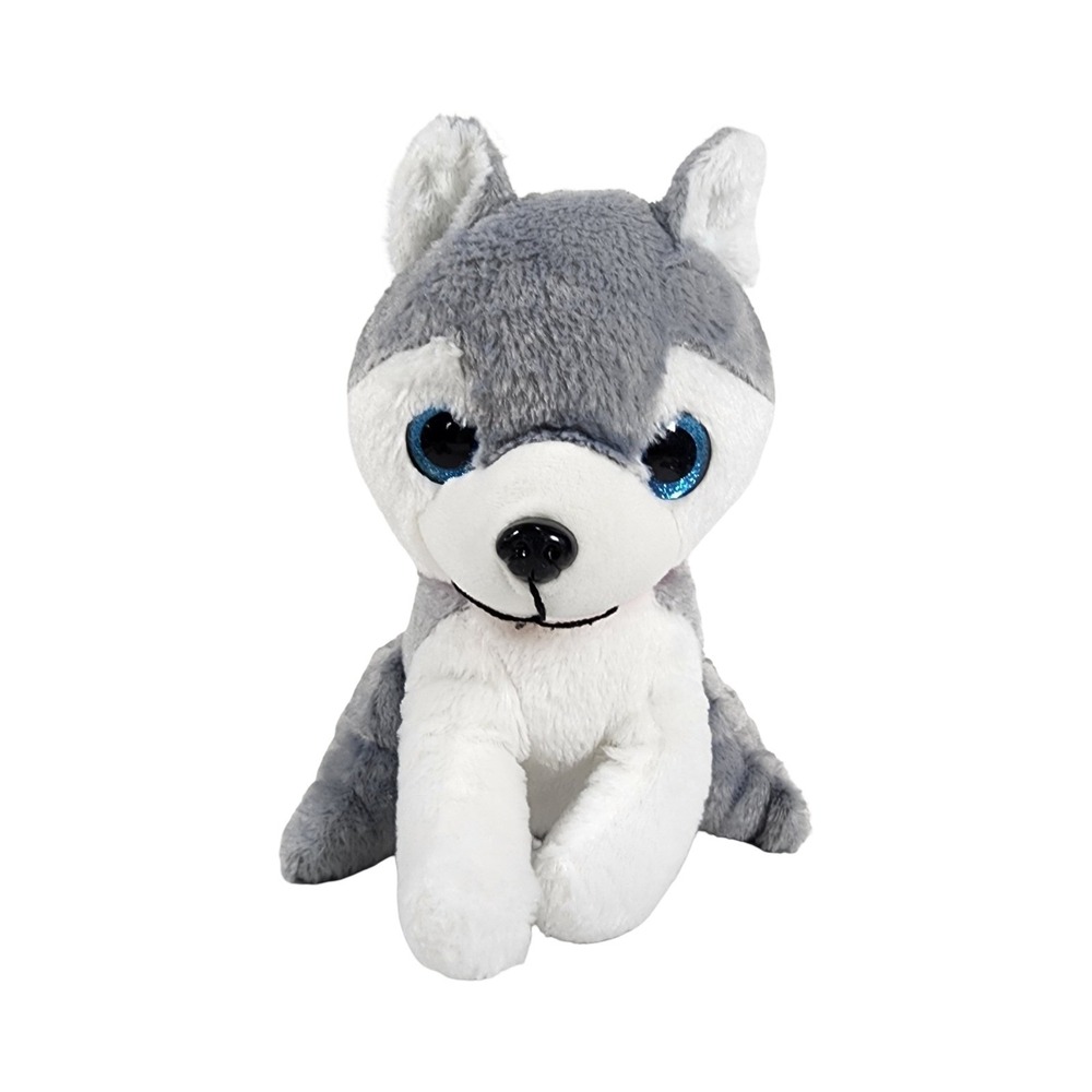 BMI Merchandise‎ Husky Dog Plush Grey White Sparkling Blue Eyes Red Collar 8in
